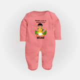 Onam Style Traditional Boy Full Body Suit - PEACH - New Born (Chest 7.5")