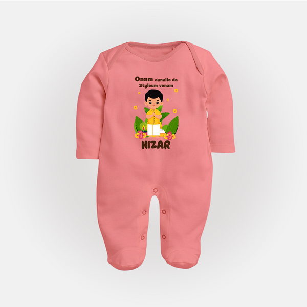 Onam Style Traditional Boy Full Body Suit - PEACH - New Born (Chest 7.5")