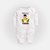Onam Aanallo Da Styleum Venam Sleep Suit | Custom Baby Sleep Suit for Onam Style - WHITE - New Born (Chest 7.5")