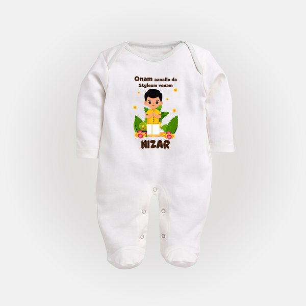 Onam Style Traditional Boy Full Body Suit - WHITE - New Born (Chest 7.5")