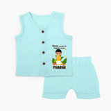 Onam Aanallo Da Styleum Venam Jabla Set | Custom Baby Jabla Set for Onam Style - BABY BLUE - 0 - 3 Months Old (Chest 9.8")