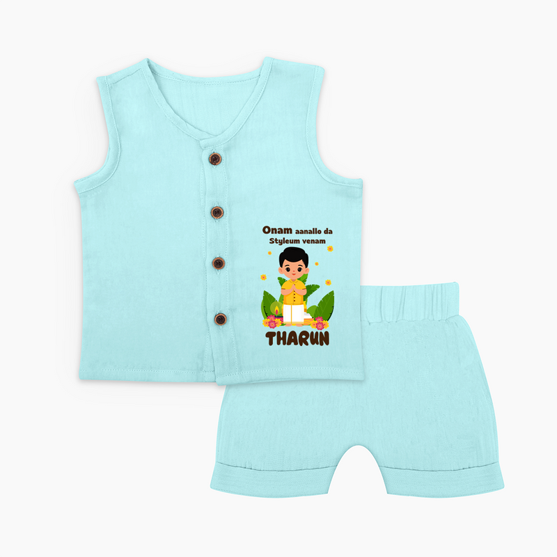 Onam Aanallo Da Styleum Venam Jabla Set | Custom Baby Jabla Set for Onam Style - BABY BLUE - 0 - 3 Months Old (Chest 9.8")