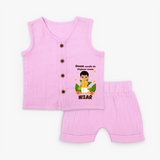 Onam Style Traditional Boy Jabla Shorts Set - BABY PINK - 0 - 3 Months Old (Chest 9.8")