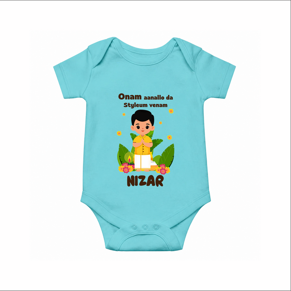 Onam Style Traditional Boy Romper - ARCTIC BLUE - New Born (Chest 14")