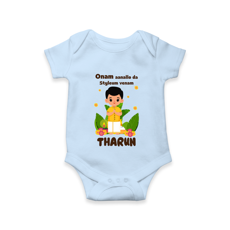 Onam Aanallo Da Styleum Venam Romper / Onesie | Custom Baby Romper / Onesie for Onam Style - BABY BLUE - New Born (Chest 14")
