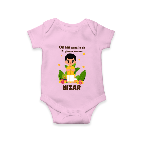Onam Style Traditional Boy Romper - BABY PINK - New Born (Chest 14")