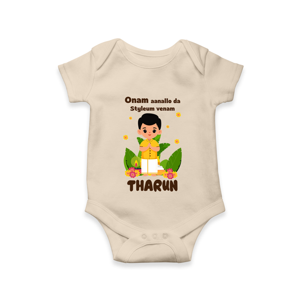 Onam Aanallo Da Styleum Venam Romper / Onesie | Custom Baby Romper / Onesie for Onam Style - IVORY - New Born (Chest 14")