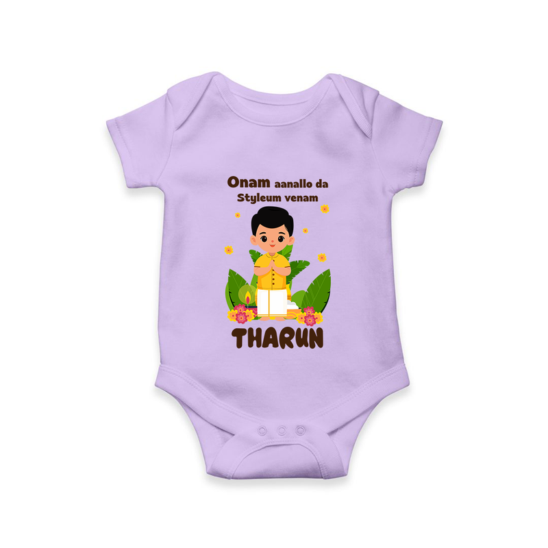 Onam Aanallo Da Styleum Venam Romper / Onesie | Custom Baby Romper / Onesie for Onam Style - LILAC - New Born (Chest 14")