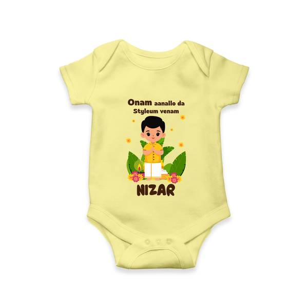 Onam Style Traditional Boy Romper - PASTEL YELLOW - New Born (Chest 14")