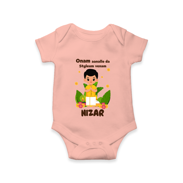 Onam Style Traditional Boy Romper - PEACH - New Born (Chest 14")