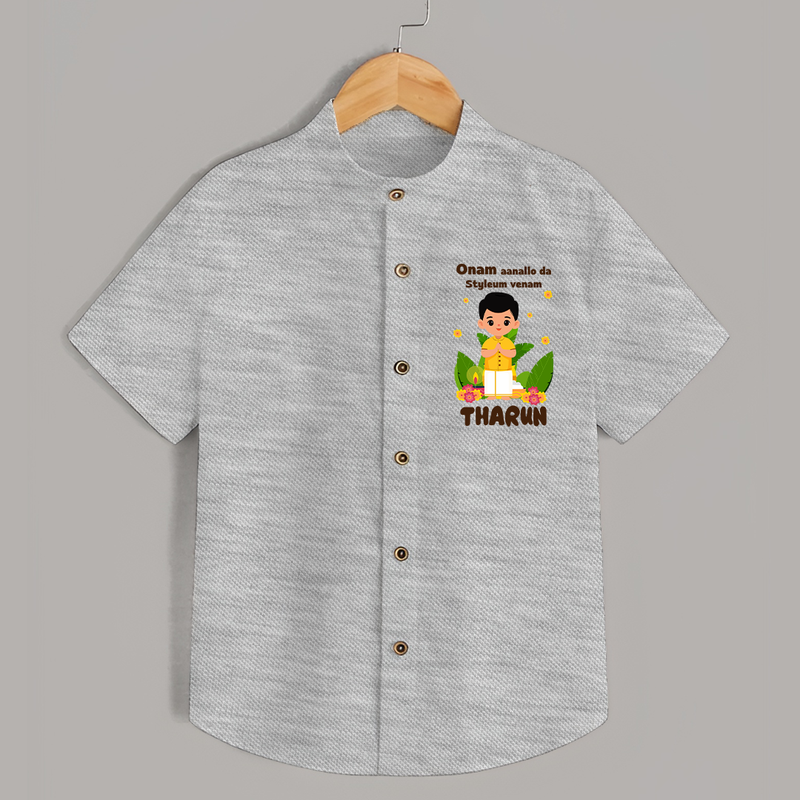 Onam Aanallo Da Styleum Venam Shirt | Custom Baby Shirt for Onam Style - GREY - 0 - 6 Months Old (Chest 23")