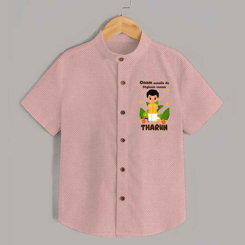 Onam Aanallo Da Styleum Venam Shirt | Custom Baby Shirt for Onam Style - PEACH - 0 - 6 Months Old (Chest 23")