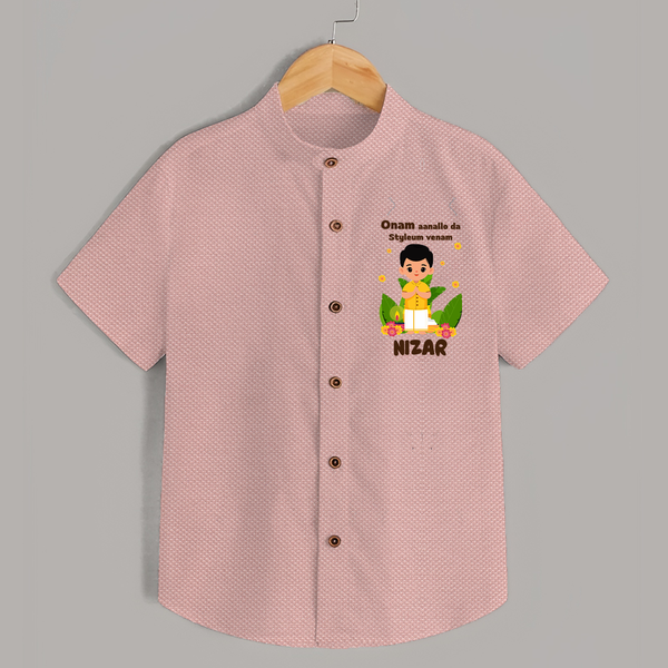 Onam Style Traditional Boy Shirt - PEACH - 0 - 6 Months Old (Chest 23")