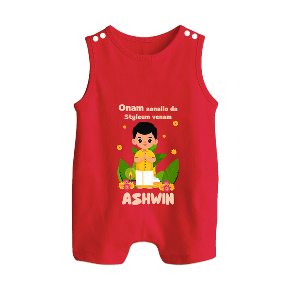 Onam Style Traditional Boy Button Romper - RED - New Born (Chest 18")