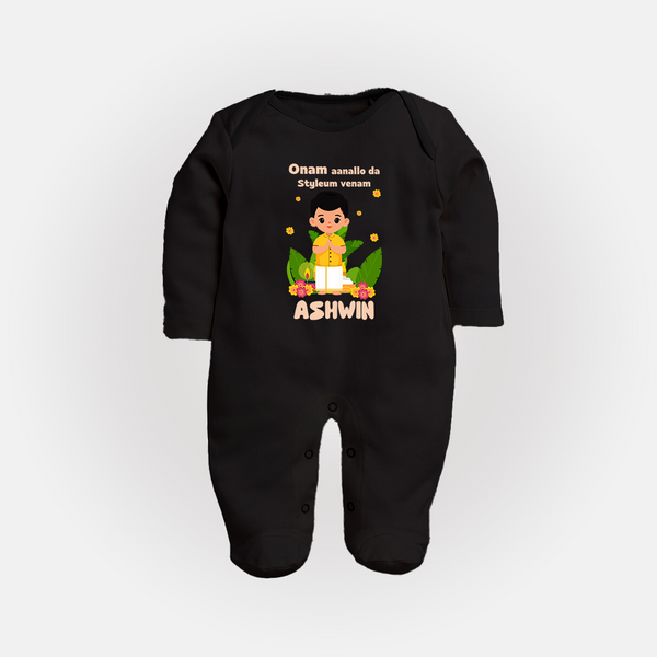 Onam Style Traditional Boy Full Body Suit - BLACK - New Born (Chest 7.5")