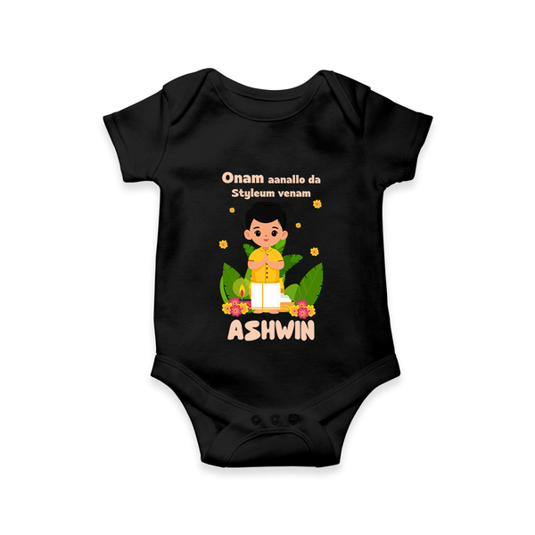 Onam Style Traditional Boy Romper - BLACK - New Born (Chest 14")