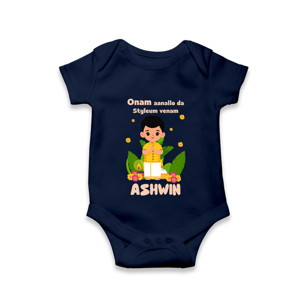 Onam Style Traditional Boy Romper - NAVY BLUE - New Born (Chest 14")