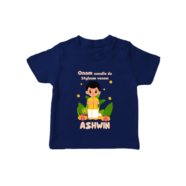 Onam Style Traditional Boy T Shirt - NAVY BLUE - 0-5 Months Old (Chest 17")