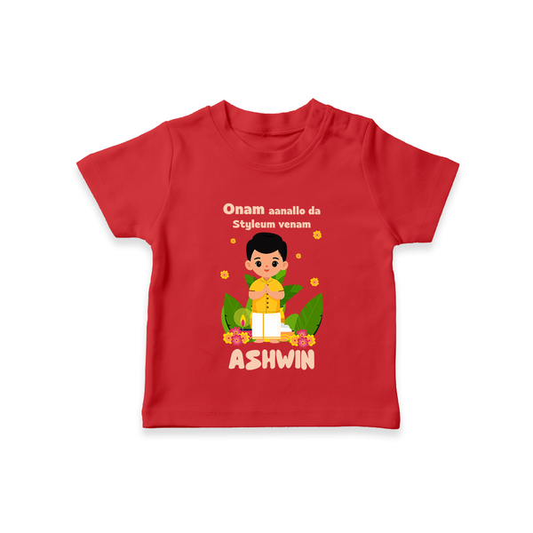 Onam Style Traditional Boy T Shirt - RED - 0-5 Months Old (Chest 17")