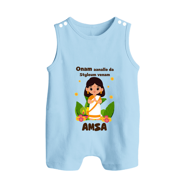 Onam Aanallo Da Styleum Venam Romper Suit | Personalized Baby Romper Suit for Onam Festival - BABY BLUE - 0 - 5 Months Old (Chest 18")