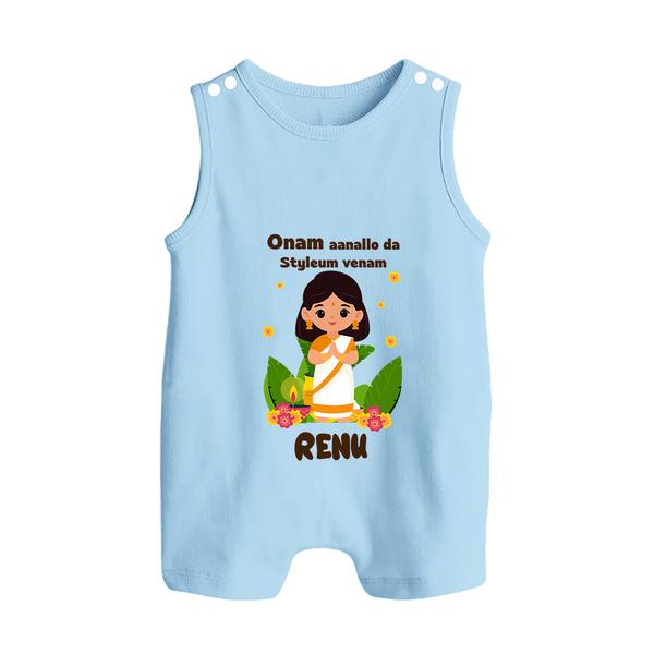 Onam Style Traditional Girl Button Romper - BABY BLUE - New Born (Chest 18")