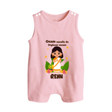 Onam Style Traditional Girl Button Romper - BABY PINK - New Born (Chest 18")
