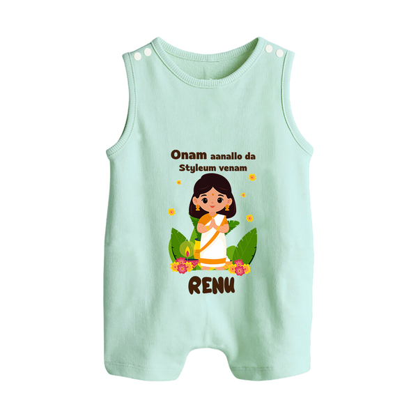 Onam Style Traditional Girl Button Romper - MINT GREEN - New Born (Chest 18")
