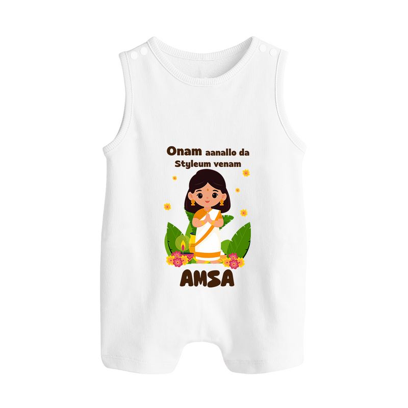 Onam Aanallo Da Styleum Venam Romper Suit | Personalized Baby Romper Suit for Onam Festival - WHITE - 0 - 5 Months Old (Chest 18")