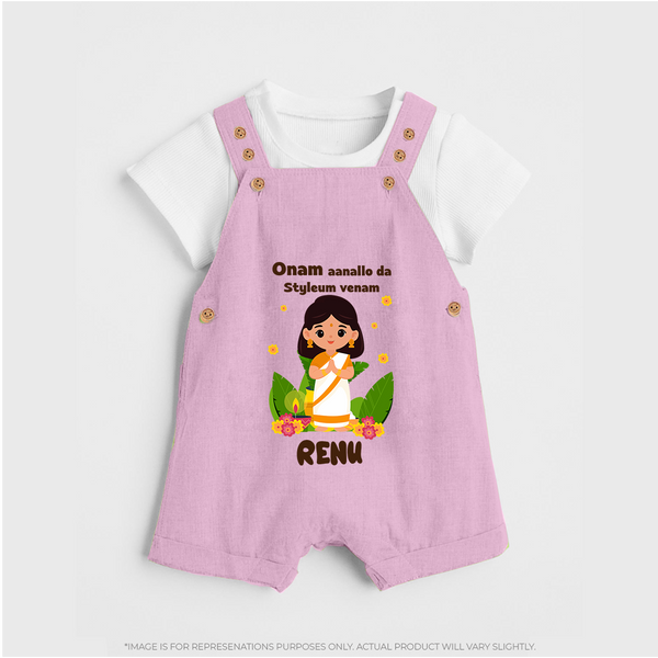Onam Style Traditional Girl Dungaree - BABY PINK - 0 - 5 Months Old (Chest 18")