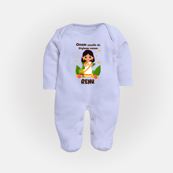 Onam Style Traditional Girl Full Body Suit - BABY BLUE - New Born (Chest 7.5")