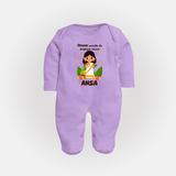 Onam Aanallo Da Styleum Venam Sleep Suit | Personalized Baby Sleep Suit for Onam Festival - LILAC - New Born (Chest 7.5")