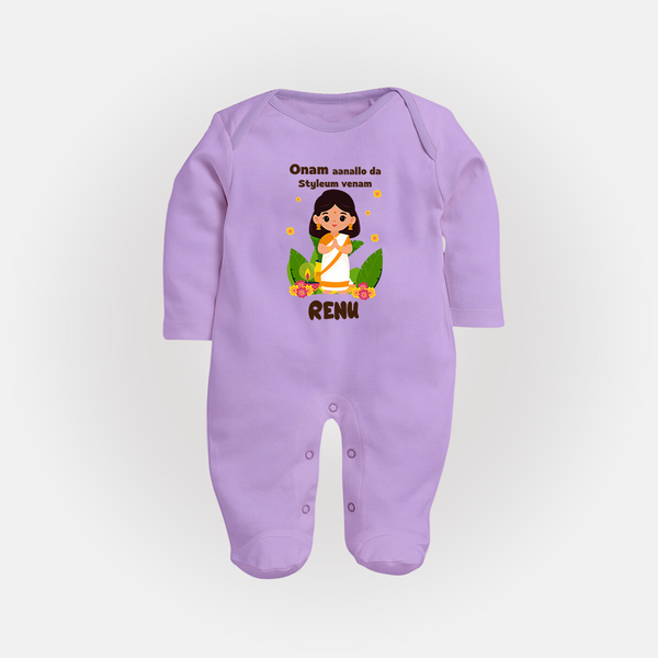 Onam Style Traditional Girl Full Body Suit - LILAC - New Born (Chest 7.5")