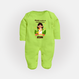 Onam Style Traditional Girl Full Body Suit - LIME GREEN - New Born (Chest 7.5")