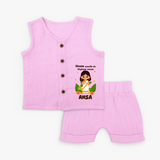 Onam Aanallo Da Styleum Venam Jabla Set | Personalized Baby Jabla Set for Onam Festival - BABY PINK - 0 - 3 Months Old (Chest 9.8")