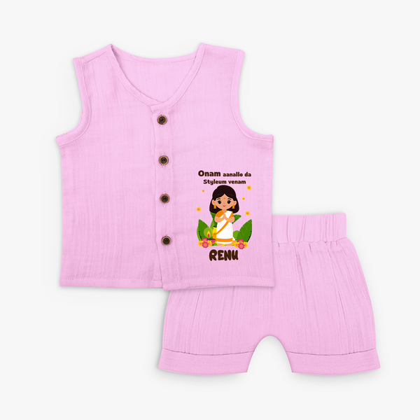 Onam Style Traditional Girl Jabla Shorts Set - BABY PINK - 0 - 3 Months Old (Chest 9.8")