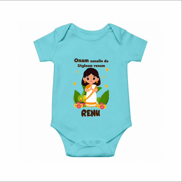 Onam Style Traditional Girl Romper - ARCTIC BLUE - New Born (Chest 14")