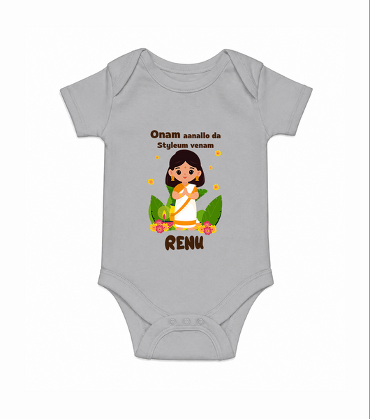 Onam Style Traditional Girl Romper - GREY - New Born (Chest 14")