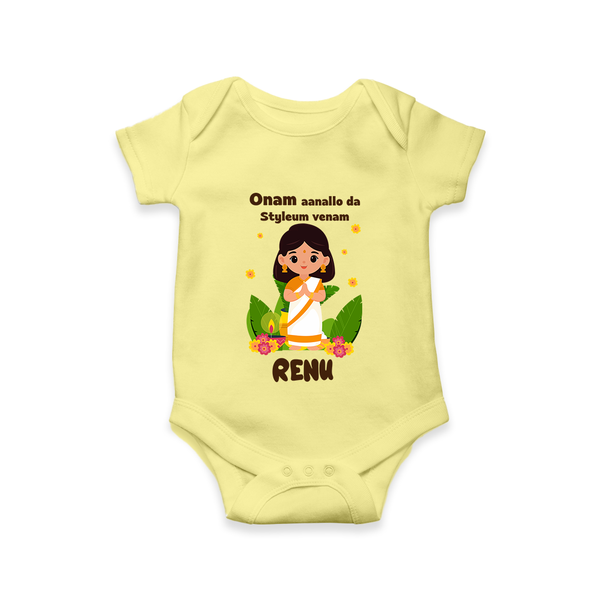 Onam Style Traditional Girl Romper - PASTEL YELLOW - New Born (Chest 14")