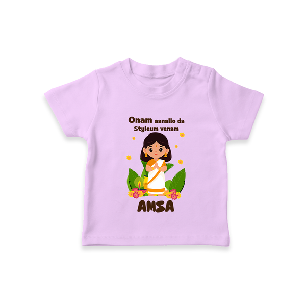 Onam Aanallo Da Styleum Venam T-Shirt | Personalized Baby T-Shirt for Onam Festival - LILAC - 0-5 Months Old (Chest 17")