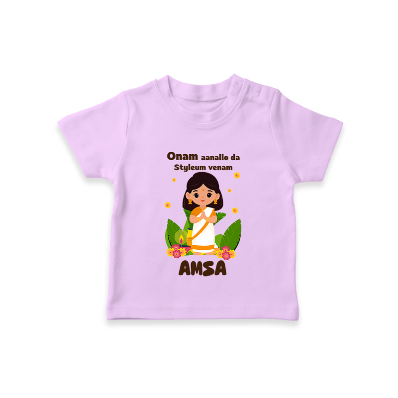 Onam Aanallo Da Styleum Venam T-Shirt | Personalized Baby T-Shirt for Onam Festival - LILAC - 0-5 Months Old (Chest 17")