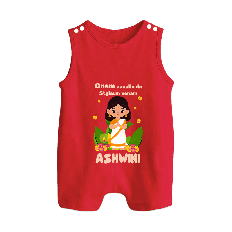Onam Aanallo Da Styleum Venam Romper Suit | Personalized Baby Romper Suit for Onam Festival - RED - 0 - 5 Months Old (Chest 18")