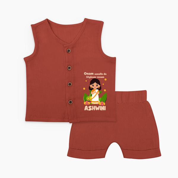 Onam Aanallo Da Styleum Venam Jabla Set | Personalized Baby Jabla Set for Onam Festival - TOFFEE - 0 - 3 Months Old (Chest 9.8")