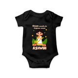 Onam Aanallo Da Styleum Venam Romper / Onesie | Personalized Baby Romper / Onesie for Onam Festival - BLACK - New Born (Chest 14")