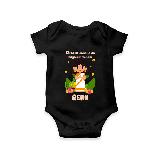Onam Style Traditional Girl Romper - BLACK - New Born (Chest 14")
