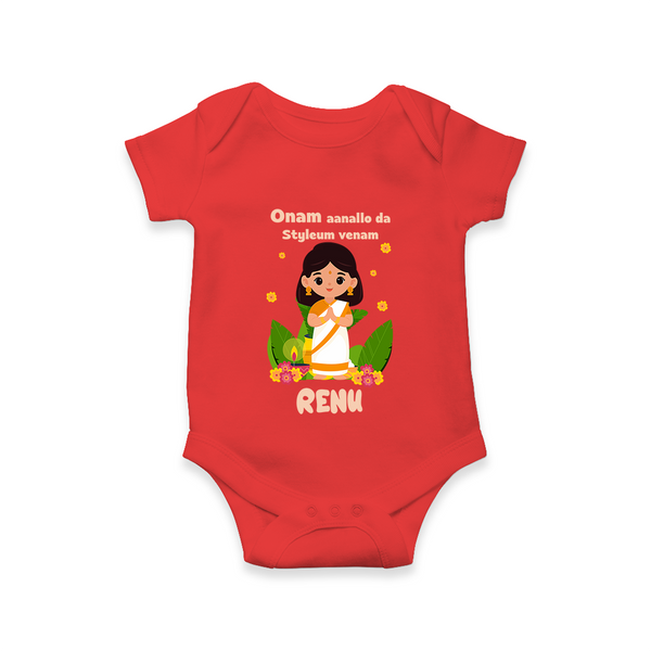 Onam Style Traditional Girl Romper - RED - New Born (Chest 14")