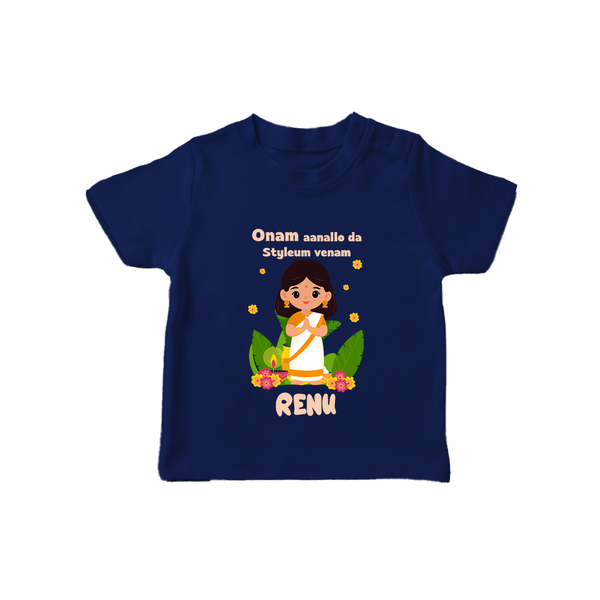 Onam Style Traditional Girl T Shirt - NAVY BLUE - 0-5 Months Old (Chest 17")