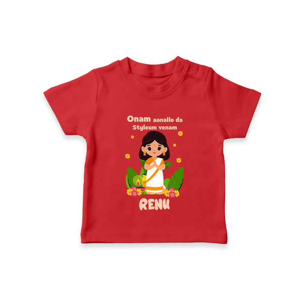 Onam Style Traditional Girl T Shirt - RED - 0-5 Months Old (Chest 17")