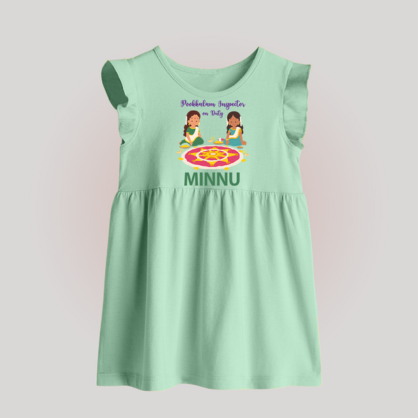 Pookalam Inspector On Duty Baby Frock - MINT GREEN - 0 - 3 Months Old (Chest 17")