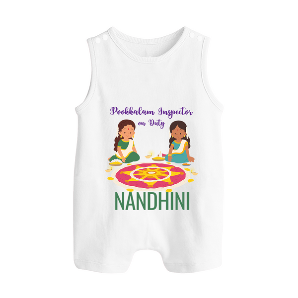 Pookkalam Inspector On Duty Romper Suit | Custom Baby Romper Suit for Pookkalam Fun - WHITE - 0 - 5 Months Old (Chest 18")