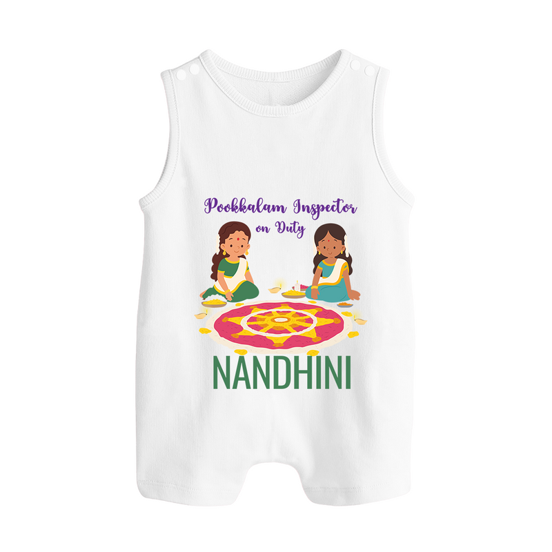 Pookkalam Inspector On Duty Romper Suit | Custom Baby Romper Suit for Pookkalam Fun - WHITE - 0 - 5 Months Old (Chest 18")